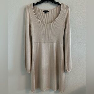 Express Soft Gold Long Sleeve Ribbed Sweater Dress